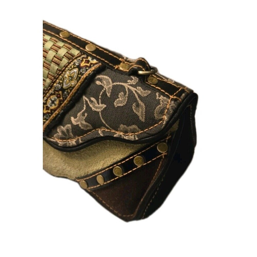 Vintage Mary Frances Suede Bag Clutch Chartreuse Brown Floral Beaded Checkered - Picture 4 of 14